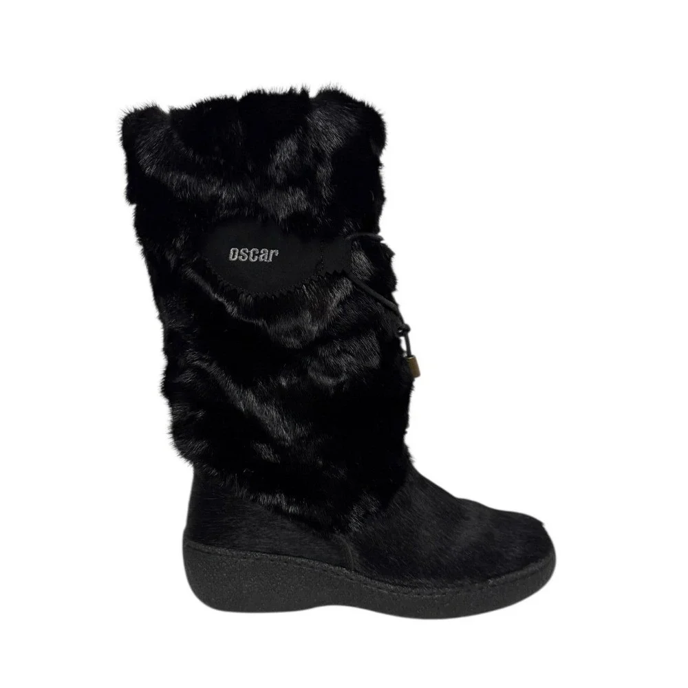Oscar Apres Ski Fur Lined Winter Holiday Chic Tall Snow Cozy Boots Black 36 or 6